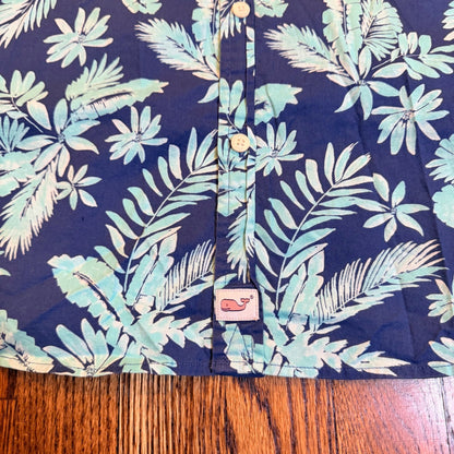 Vineyard Vines Slim Fit Murray Shirt Tropical Leaf Print XL Navy Blue Teal
