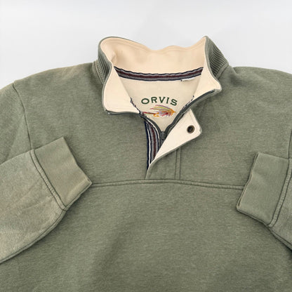Orvis Quarter Zip Pullover Sweatshirt Fly Fishing Logo XXL Olive Green Heather