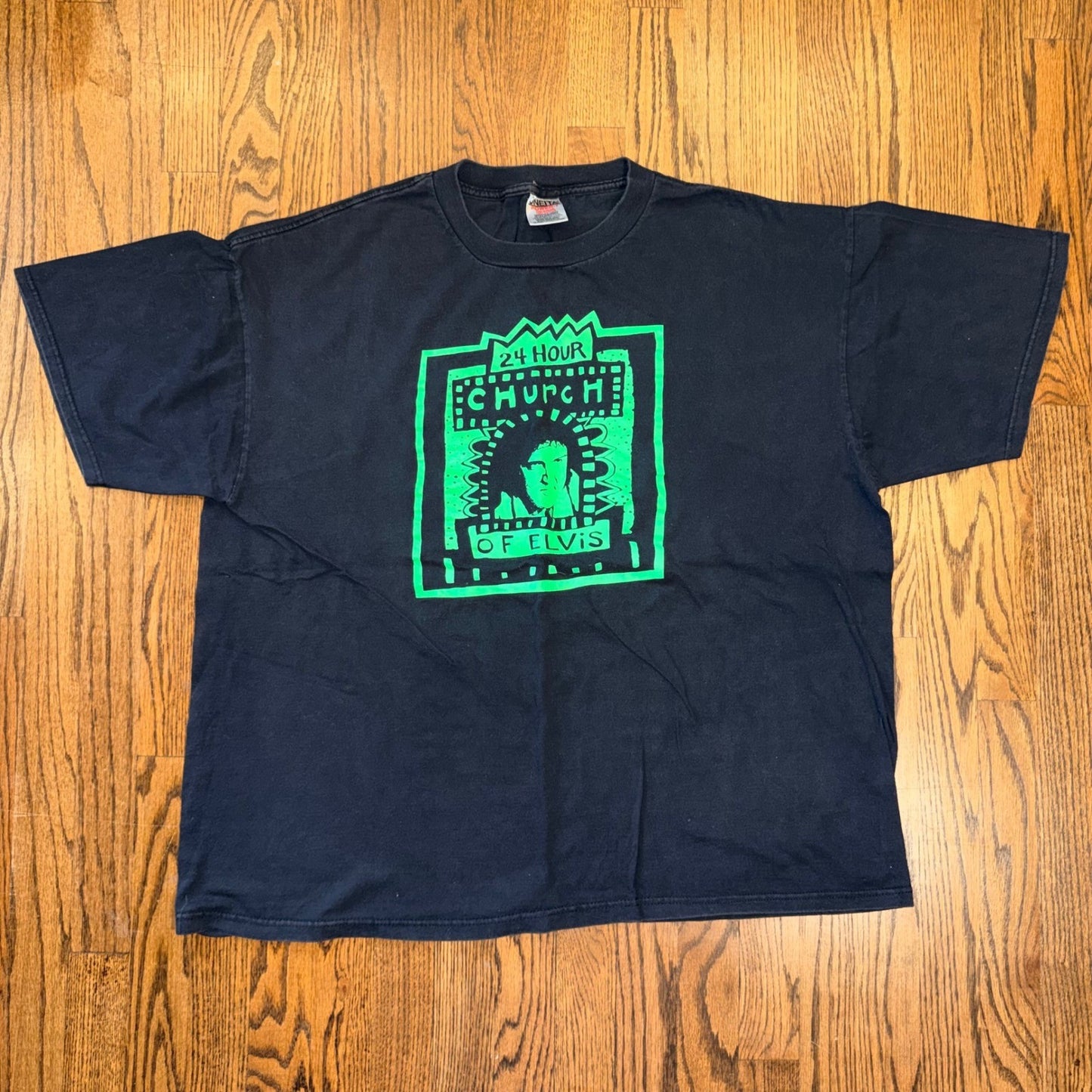 Oneita 24 Hour Church of Elvis Portland Vintage Graphic T-Shirt XXL Black