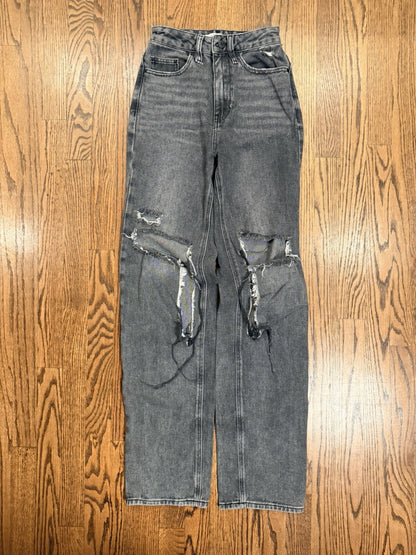 PacSun Jeans Womens 23 Gray 90's Boyfriend Straight High Rise Ripped Acid Wash