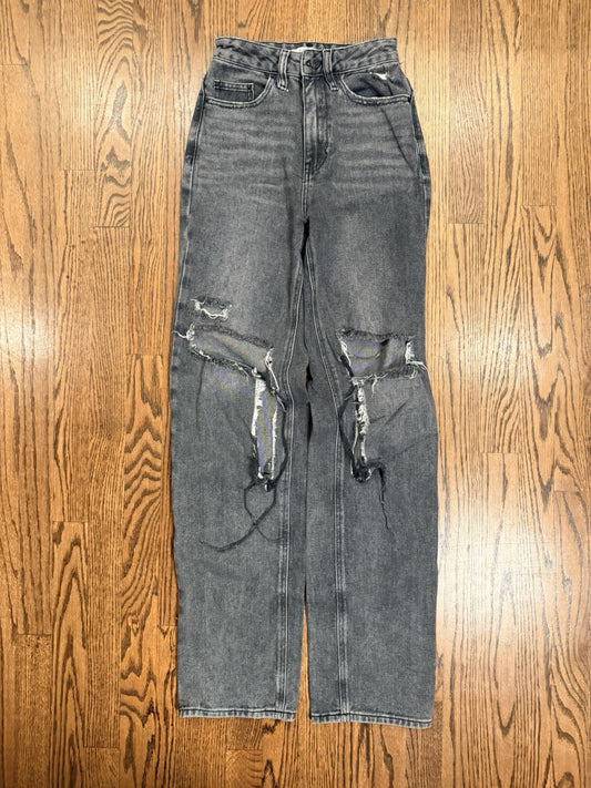 PacSun Jeans Womens 23 Gray 90's Boyfriend Straight High Rise Ripped Acid Wash