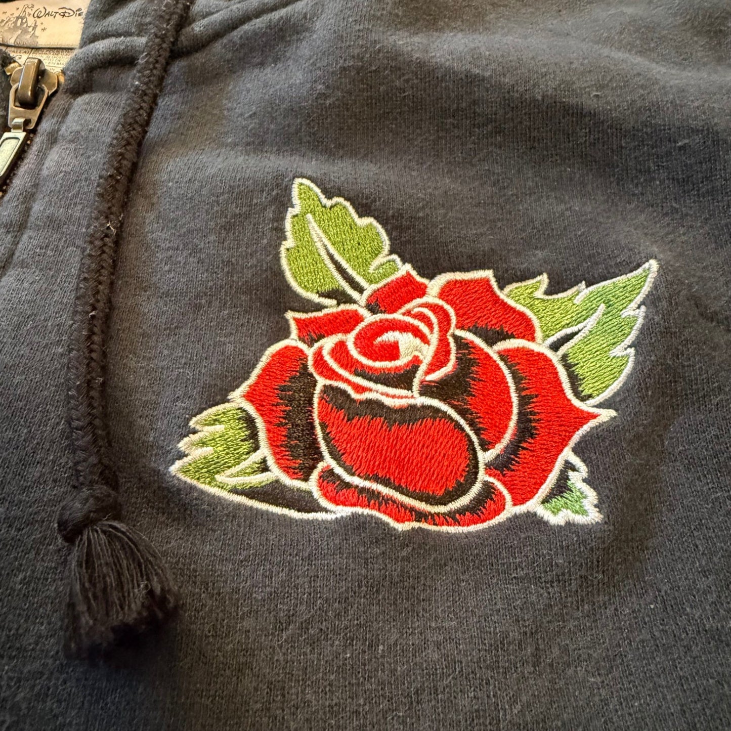 Disney Mickey Mouse Tattoo Rose Zip Hoodie XL Kids Fits Adult Small Navy