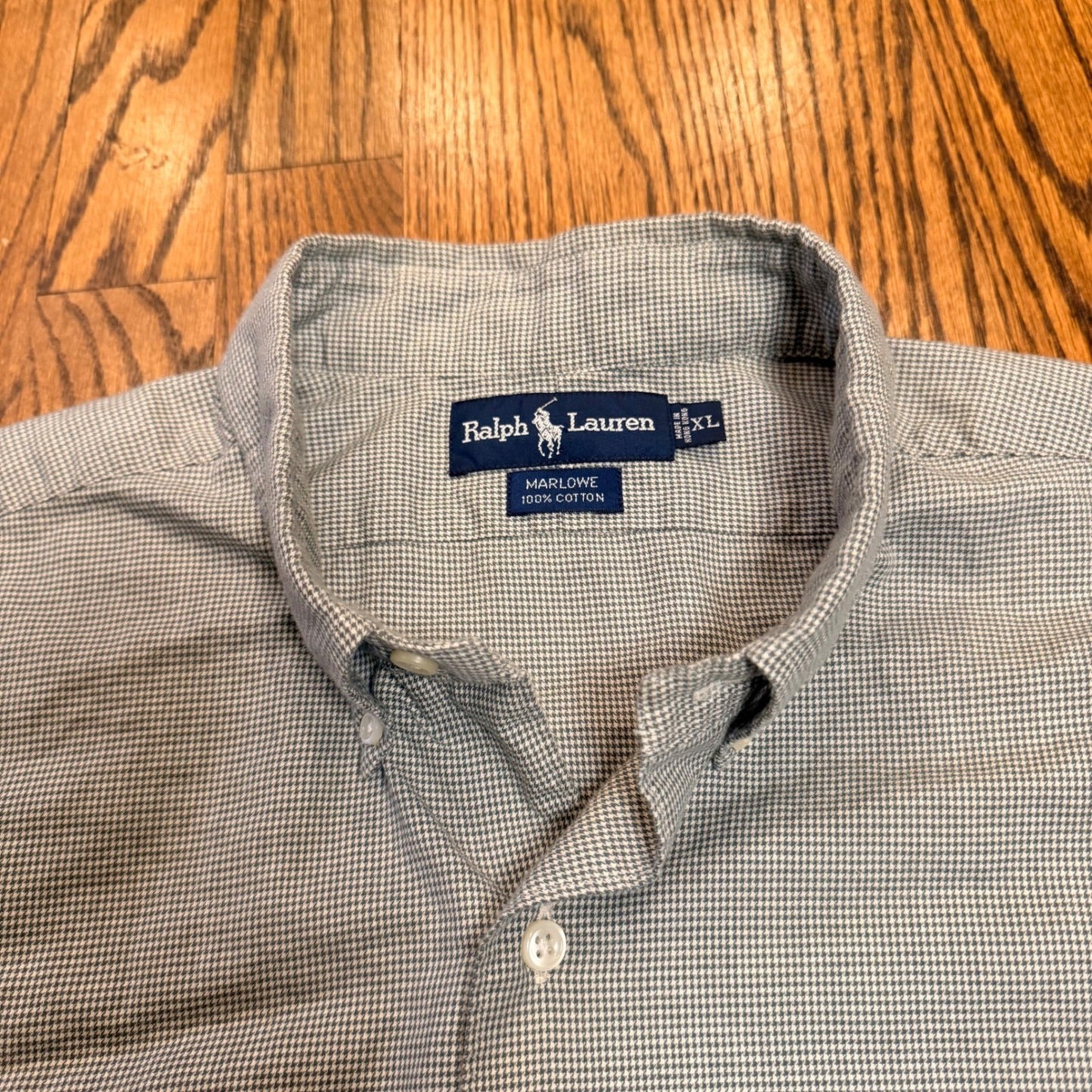 Ralph Lauren Marlowe Houndstooth Button Down Shirt XL Blue White Cotton