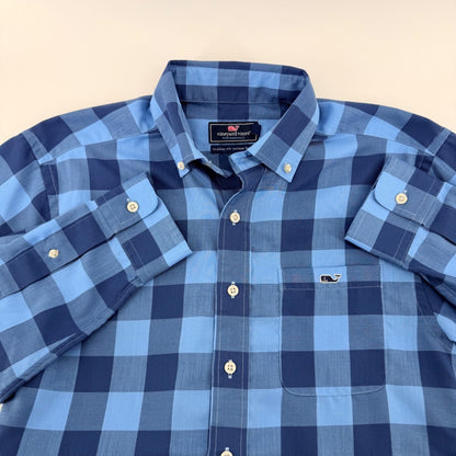 Vineyard Vines Performance Tucker Shirt Blue Buffalo Check Plaid Small 1W1954