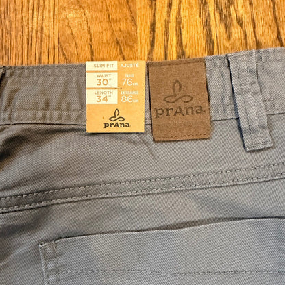 Prana Bridger Jean Slim Fit Organic Stretch Denim Pants 30x34 Gravel Grey NWT