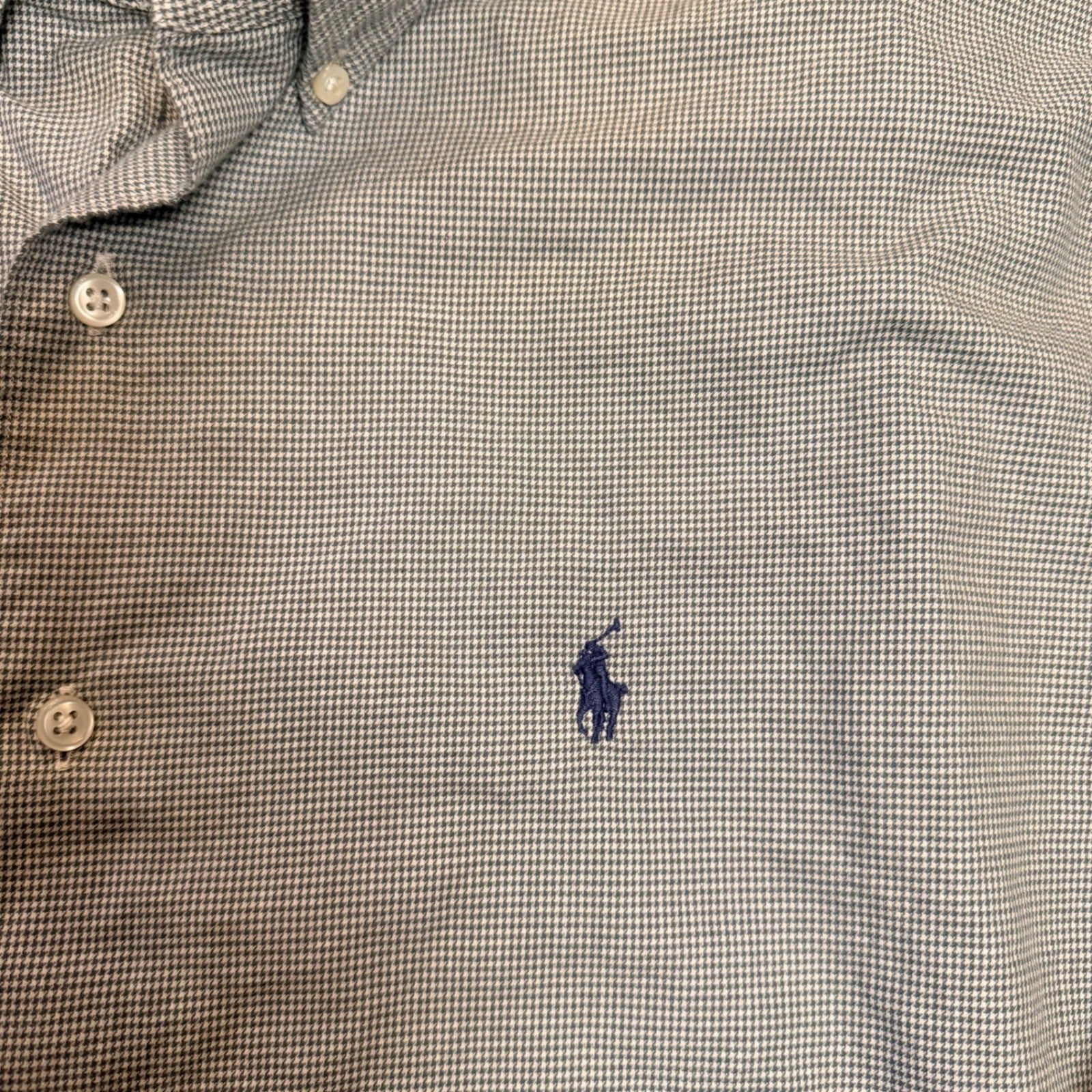 Ralph Lauren Marlowe Houndstooth Button Down Shirt XL Blue White Cotton