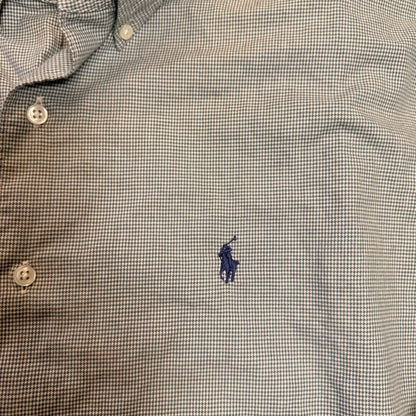 Ralph Lauren Marlowe Houndstooth Button Down Shirt XL Blue White Cotton