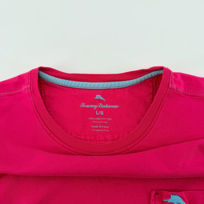 Tommy Bahama Pima Cotton Long Sleeve Pocket Tee Shirt Large Pink Resortwear