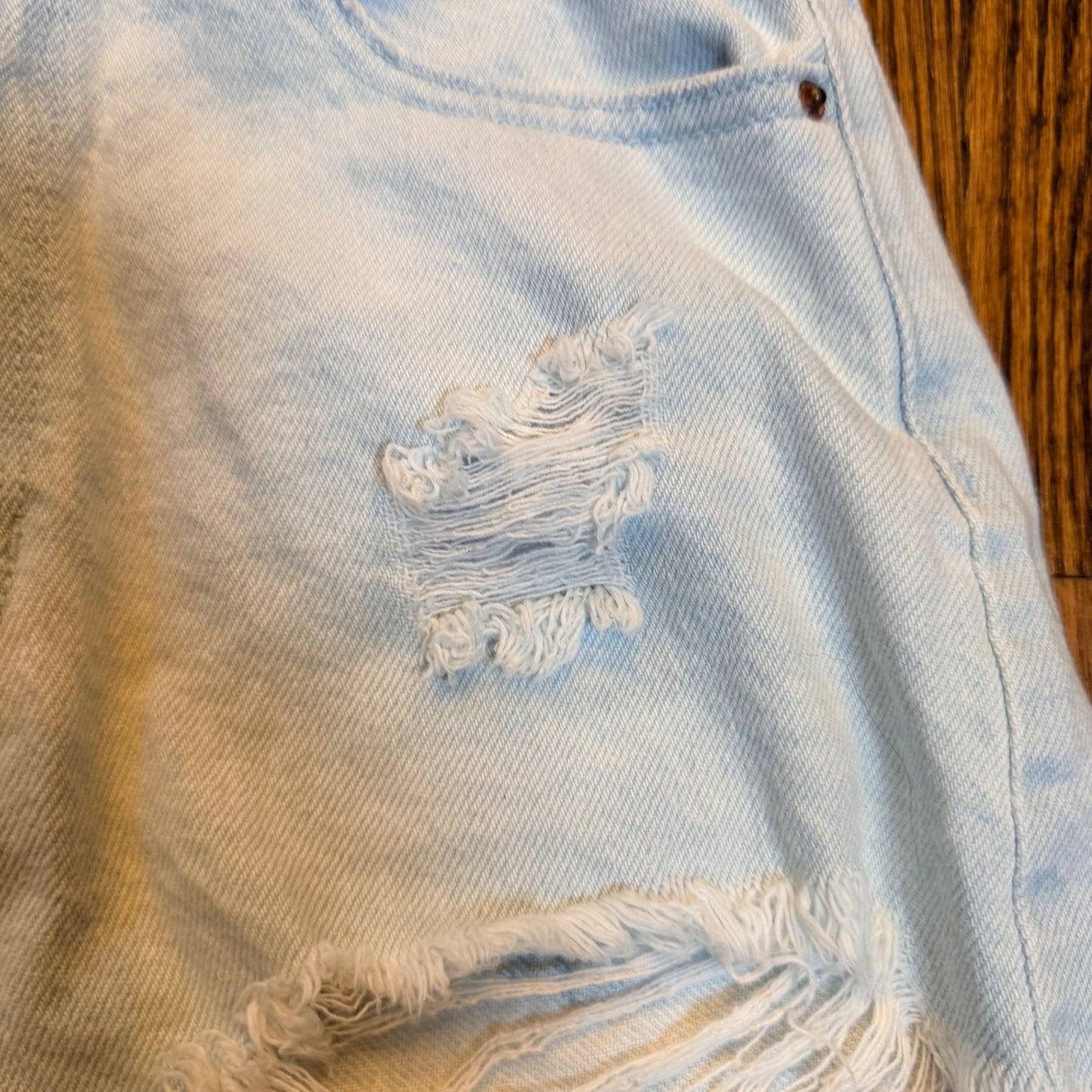 PacSun High Rise Distressed Denim Shorts Frayed Hem 25 Light Wash Blue