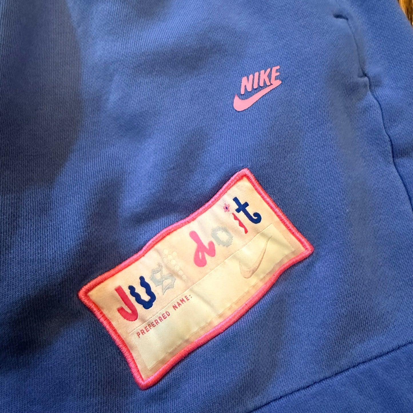 Nike FlyEase Sportswear Fleece Shorts Patch Graphics Blue Kids Size Large