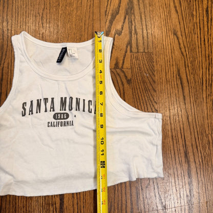 H&M Divided Santa Monica California Graphic Crop Tank Top Medium White