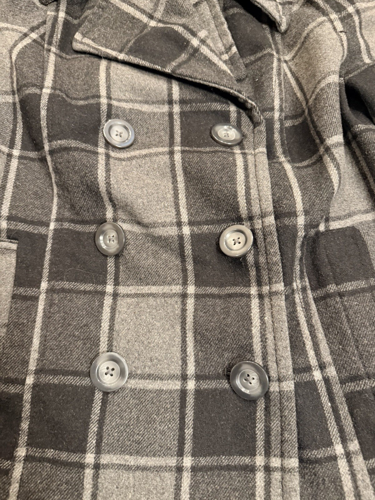 OLD NAVY Women's Gray and Black Plaid Double-Breasted Peacoat Jacket Size Medium