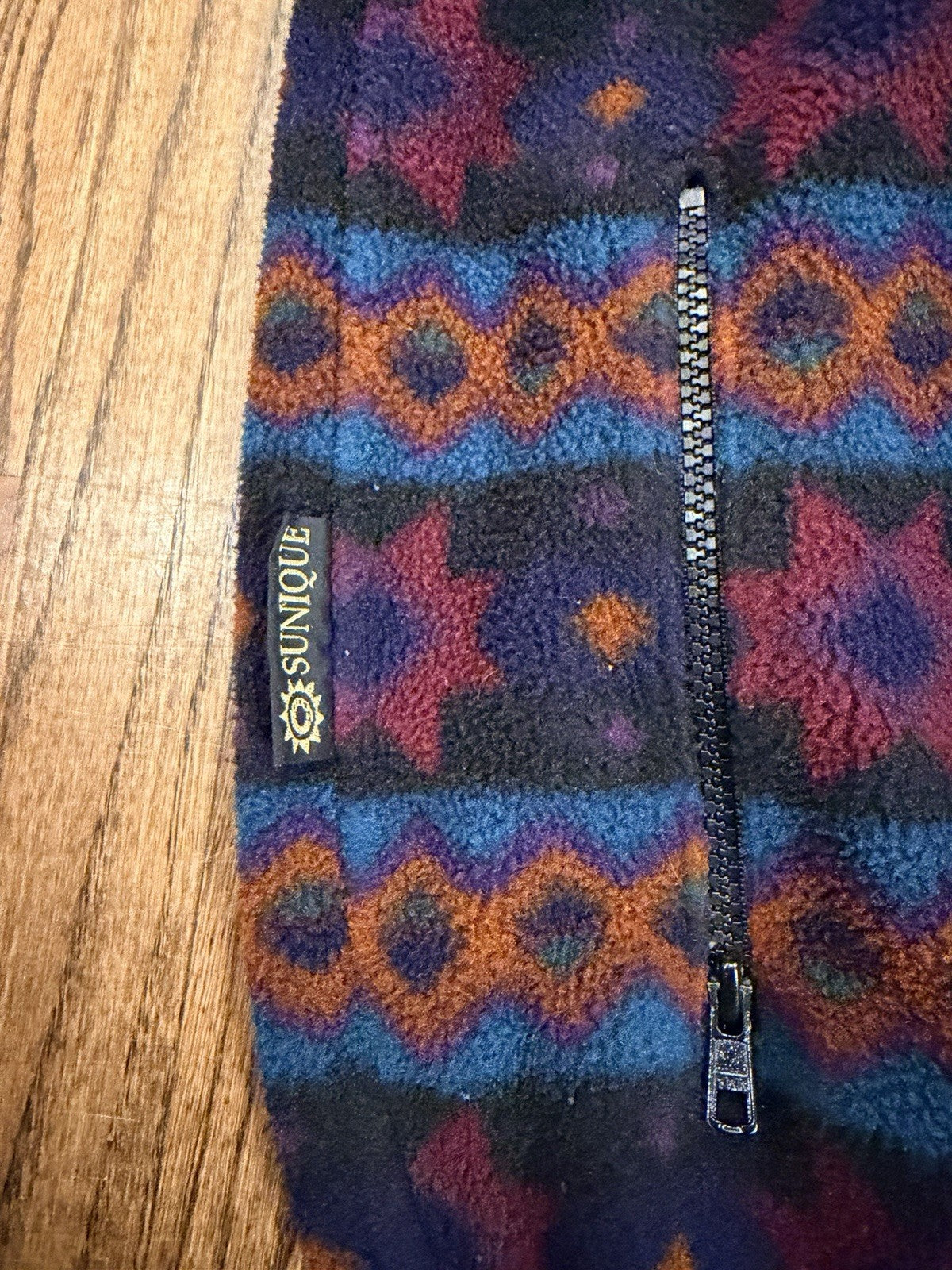 Vintage 90s Sunique Fleece Vest XL Aztec Southwestern Pattern Zip Front