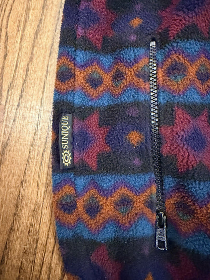 Vintage 90s Sunique Fleece Vest XL Aztec Southwestern Pattern Zip Front