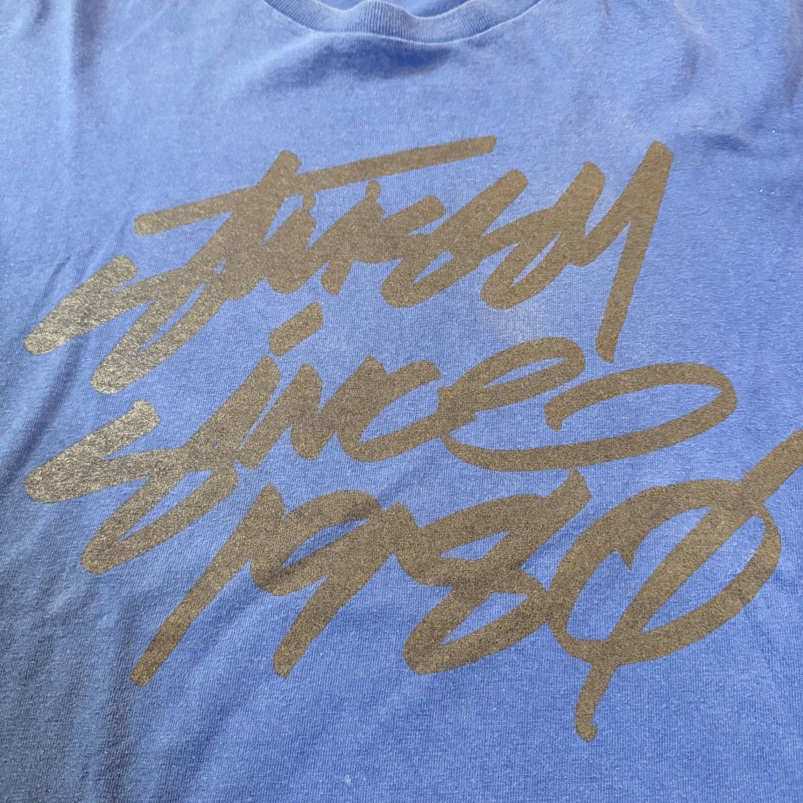 Stussy Since 1980 Graphic T-Shirt Script Logo Large Blue