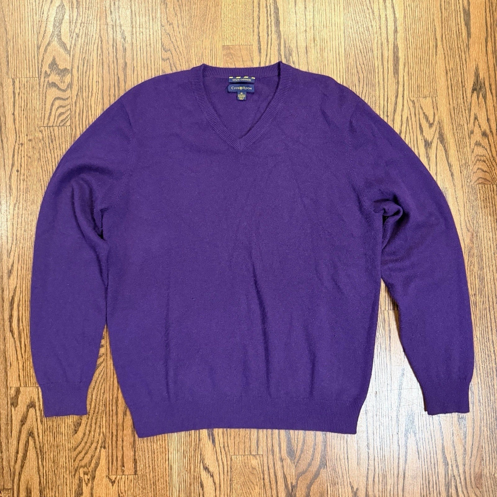 Club Room Estate Cashmere V-Neck Sweater 100% 2-Ply Knit Size M Purple