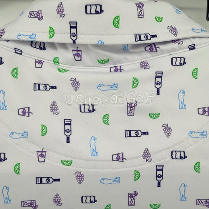 U Suck At Golf Performance Polo Shirt Novelty Print White Purple Large Mens