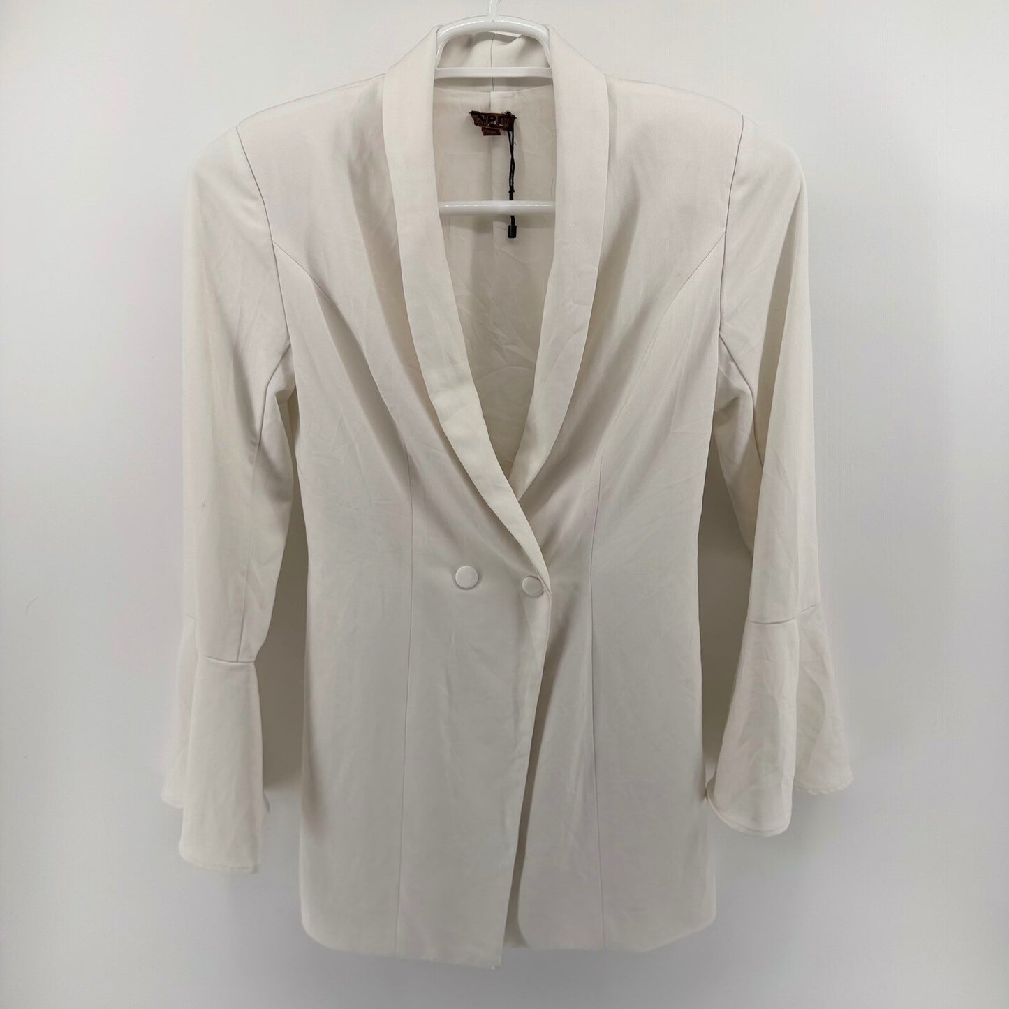 NBD Bell Sleeve Blazer Dress White Shawl Lapel Tailored Mini Size S White