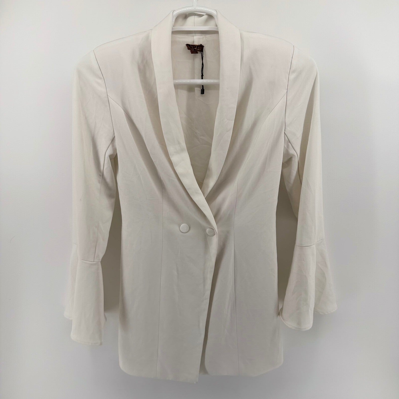 NBD Bell Sleeve Blazer Dress White Shawl Lapel Tailored Mini Size S White