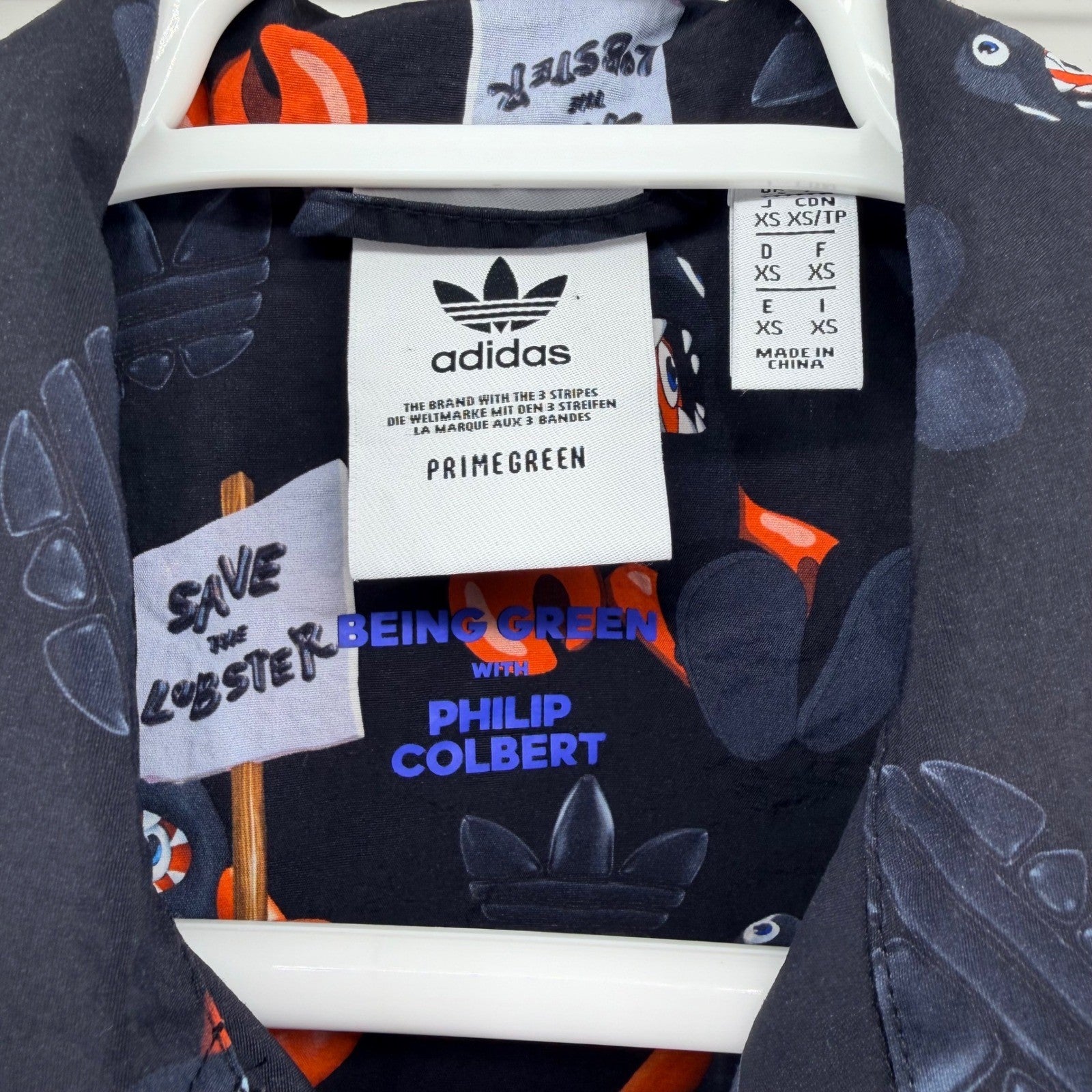 Adidas Philip Colbert Save the Lobster Button Up Shirt Graphic Pop Art XS Black