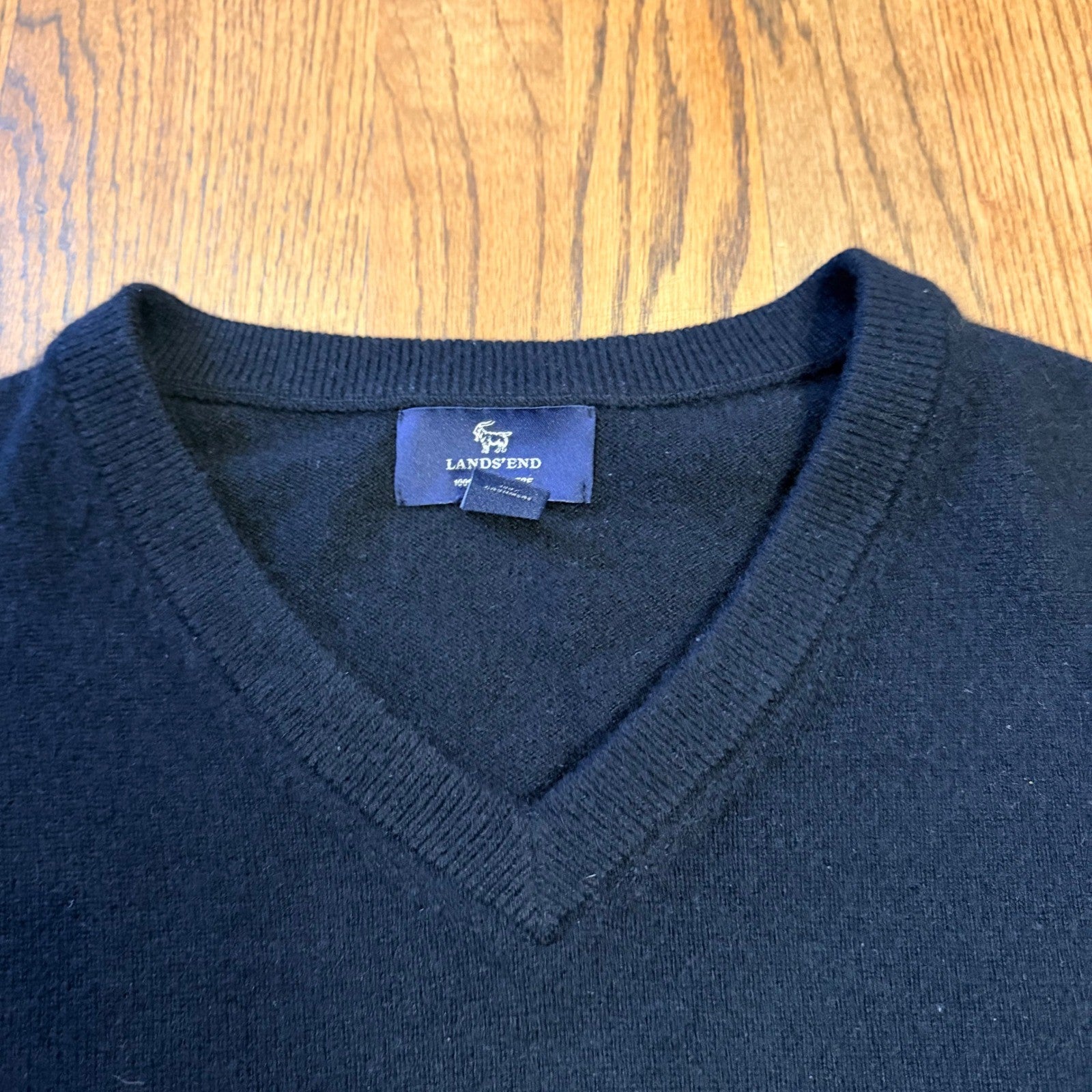 Lands' End 100% Cashmere V-Neck Sweater Black XL 46-48 Soft Warm