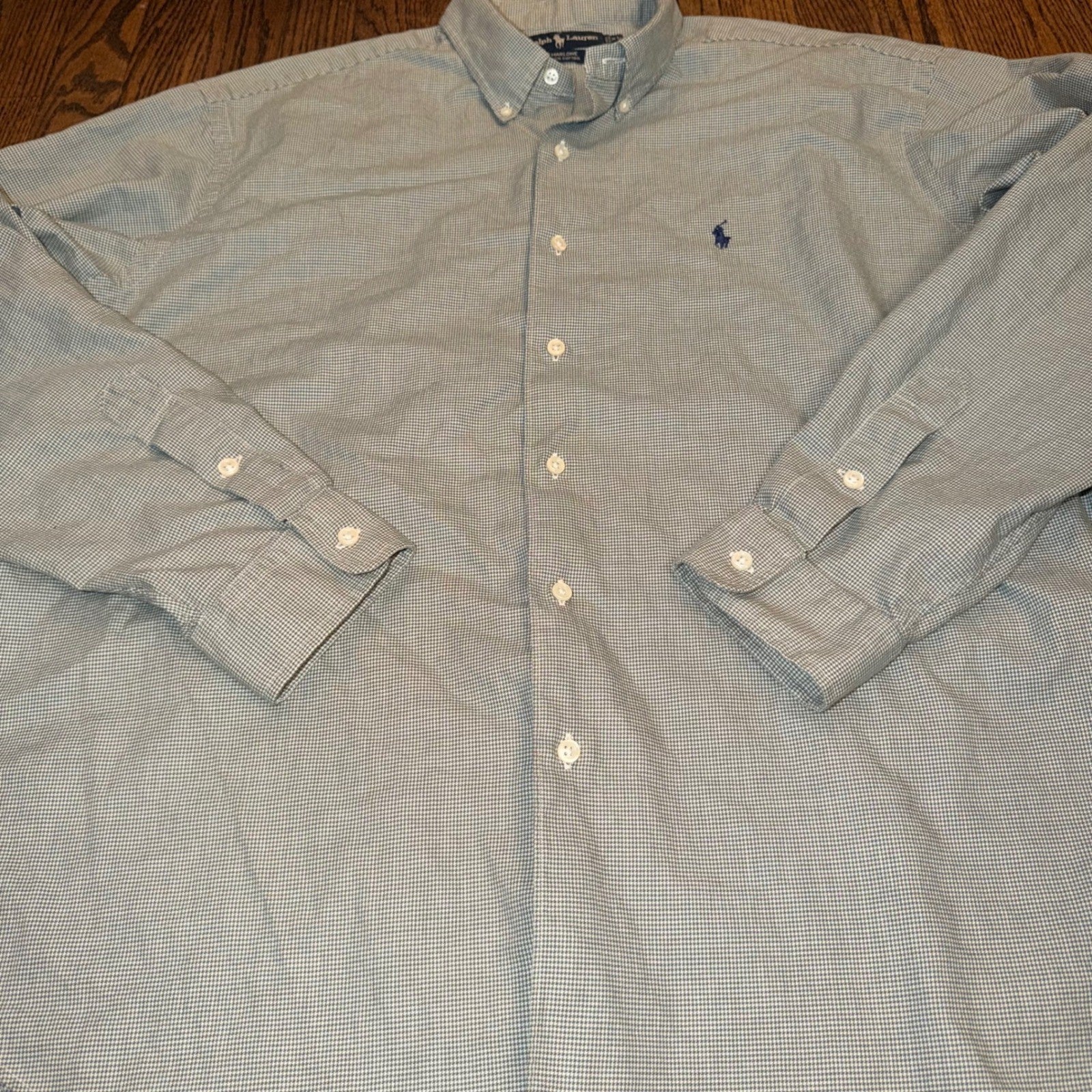 Ralph Lauren Marlowe Houndstooth Button Down Shirt XL Blue White Cotton