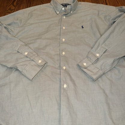 Ralph Lauren Marlowe Houndstooth Button Down Shirt XL Blue White Cotton