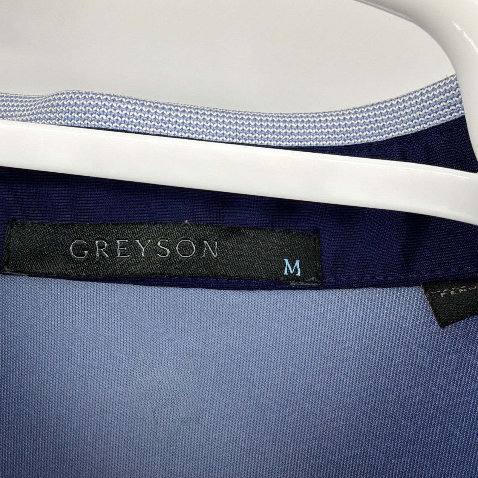 Greyson Geometric Print Performance Golf Polo Shirt Crest Logo Navy Blue M