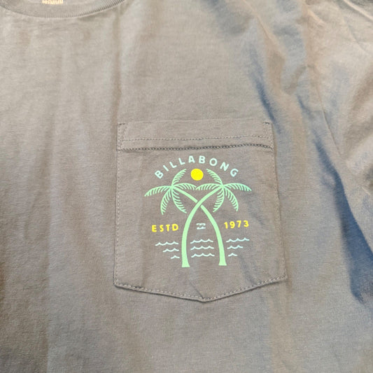 Billabong Premium Pocket T-Shirt Palm Tree Graphic Size Small Blue