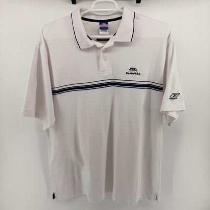 Vintage Reebok Seattle Seahawks NFL Polo Shirt PlayDry Striped White 2XL Mens