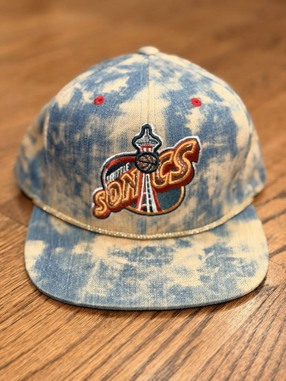 Vintage Mitchell Ness Denim Jean Seattle Sonics NBA Vtg 90's Hat Cap