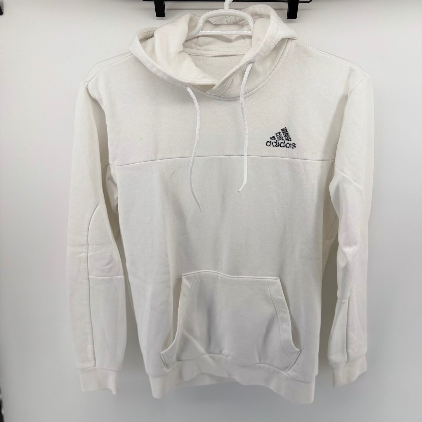 Adidas Essentials Fleece Hoodie HU1522 Graphic Logo Pullover Mens L White
