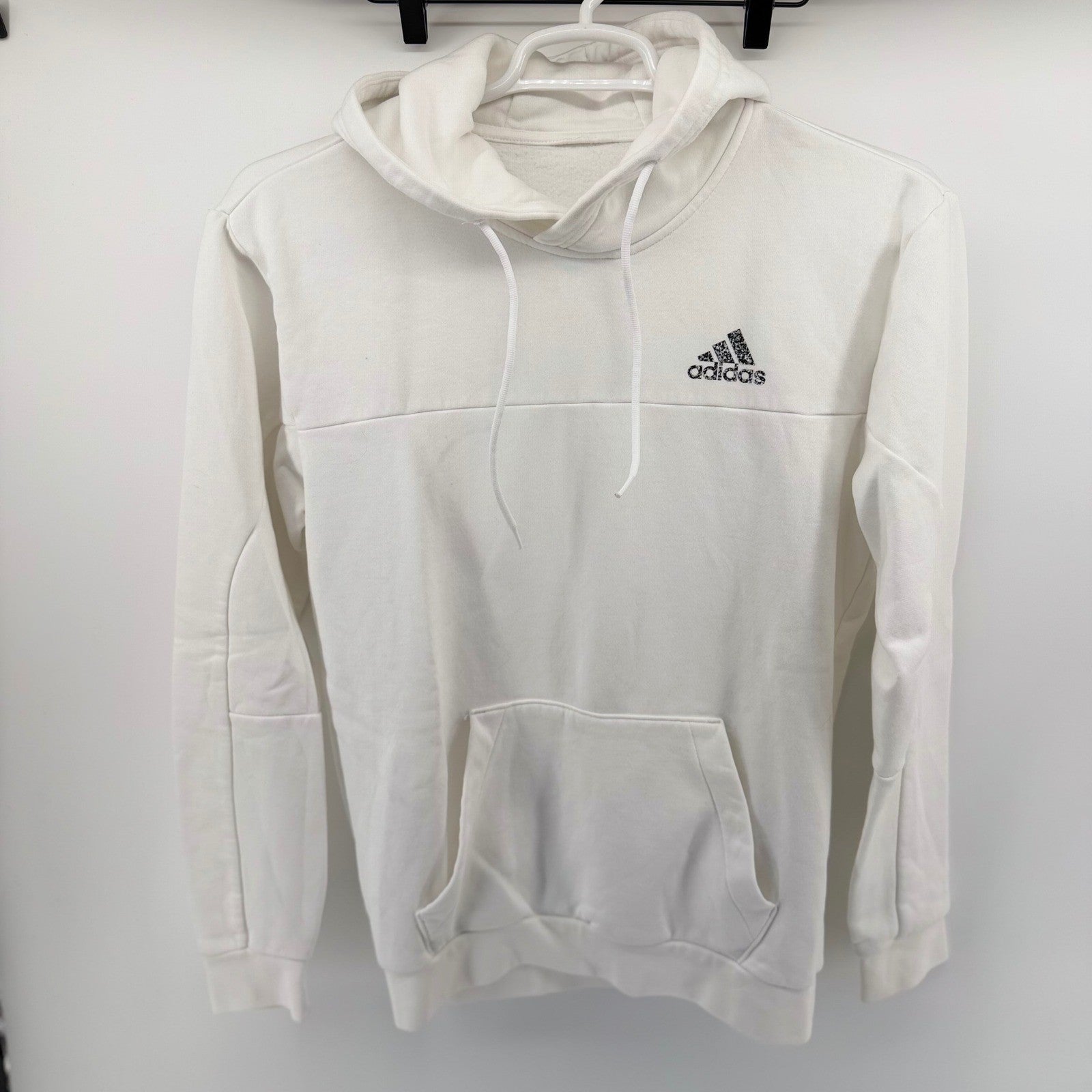 Adidas Essentials Fleece Hoodie HU1522 Graphic Logo Pullover Mens L White