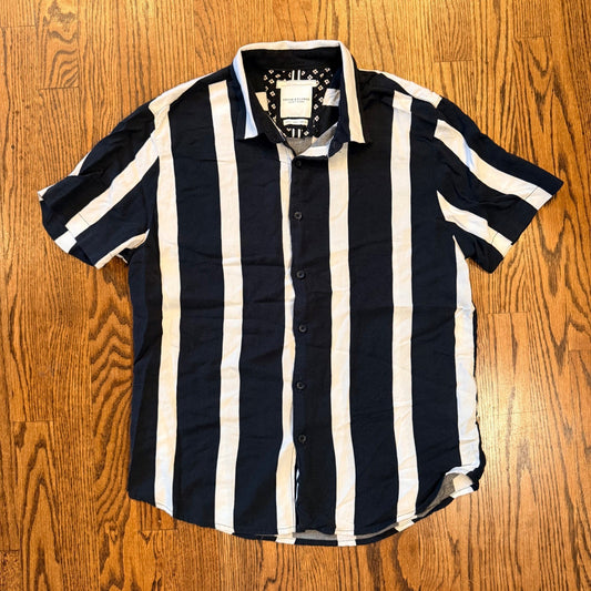 Denim & Flower Ricky Singh Striped Short Sleeve Button Down Shirt Large viscose
