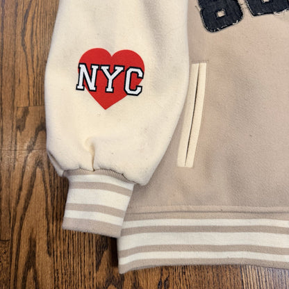 New York 1982 Empire State Varsity Bomber Jacket - Forever 21 - Tan - Size XS