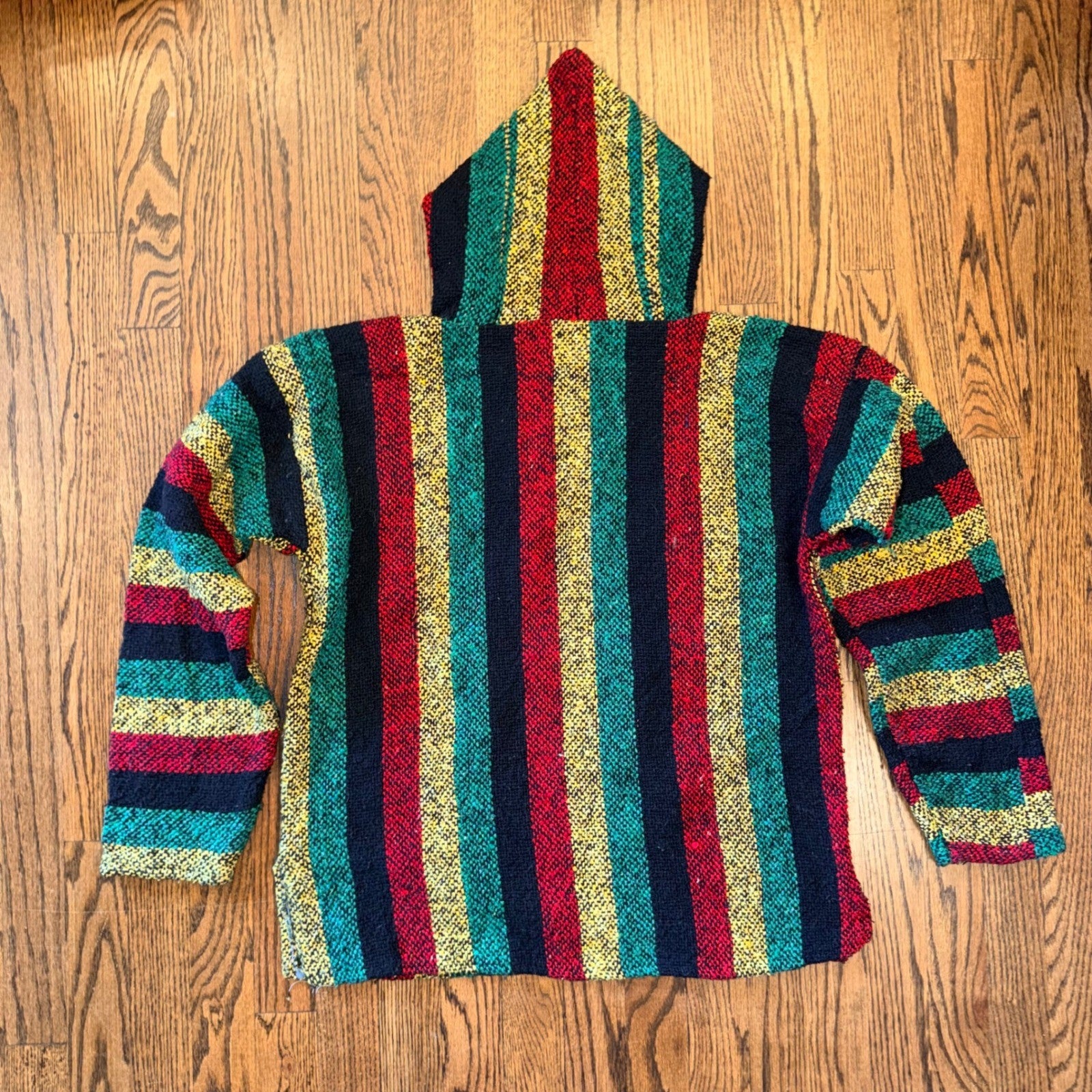 Chavitos Mexican Baja Hoodie Striped Jerga Pullover Size L Multicolor Jamaican