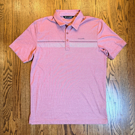 Travis Mathew Men's Pima Cotton Blend Stripe Polo Shirt Size M Pink Heather