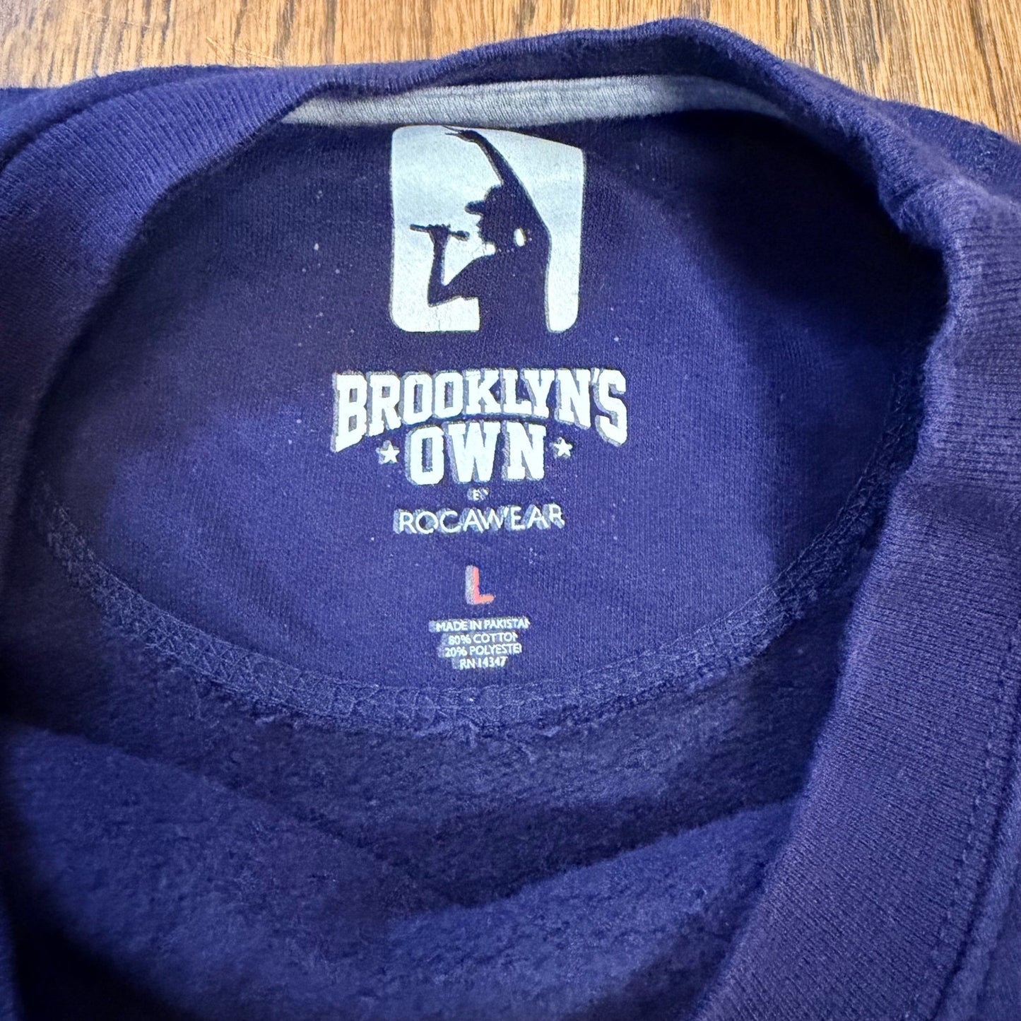 Rocawear Brooklyn's Own All Over Print Sweatshirt Large Navy Blue Crewneck NYC