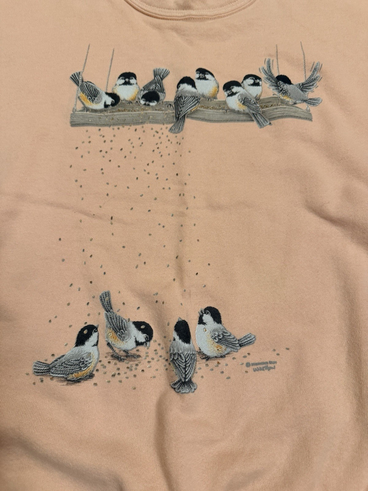 Vintage Morning Sun Grandma Spring Bird Crewneck Sweatshirt Pastel Pink L
