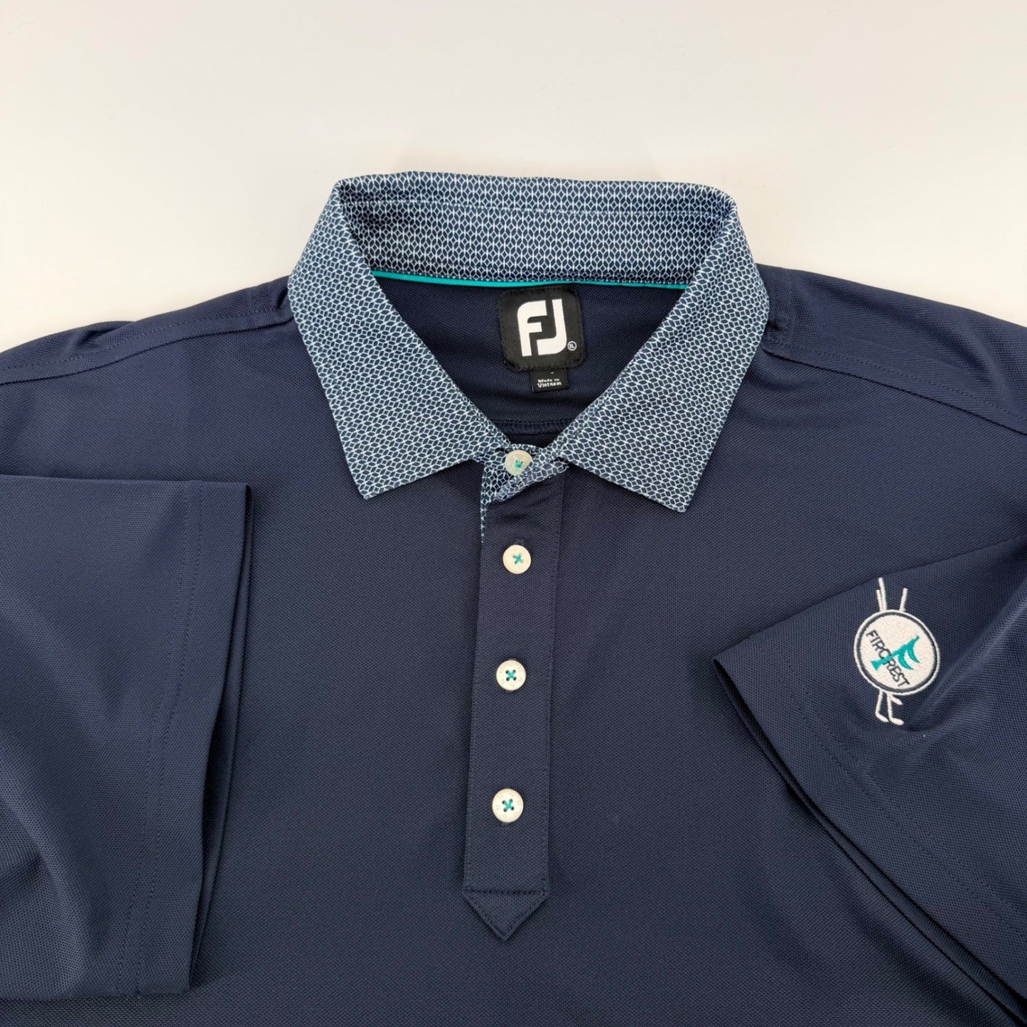 FootJoy ProDry Golf Polo Shirt Patterned Collar Fircrest Logo XL Navy Blue