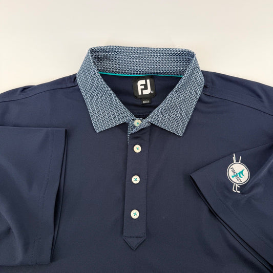 FootJoy ProDry Golf Polo Shirt Patterned Collar Fircrest Logo XL Navy Blue