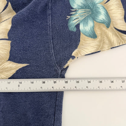 Tommy Bahama Relax Polo Shirt Tropical Floral Palm Ribbed Blue Large L