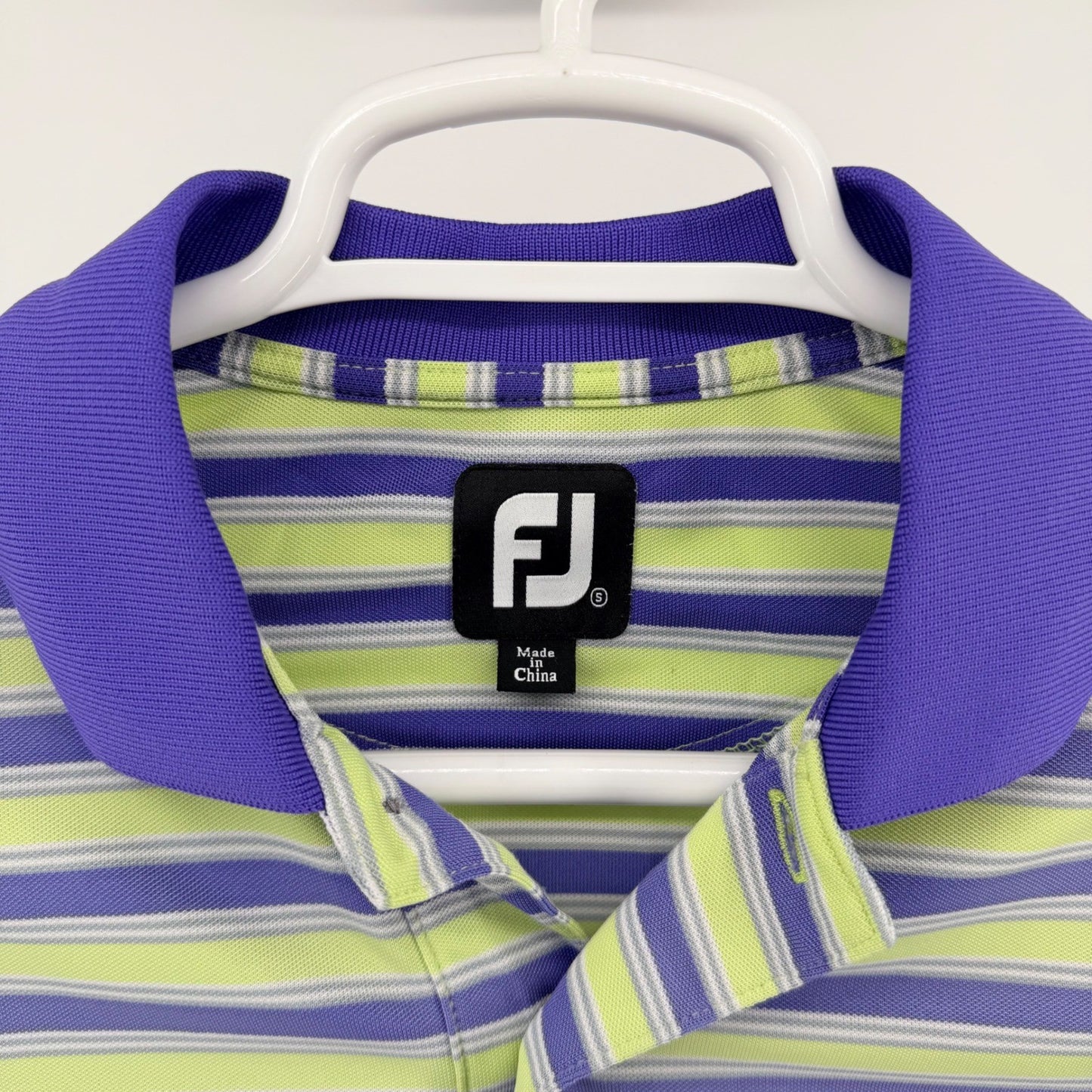 FootJoy Mauna Lani Striped Golf Polo Performance Shirt Small Green Purple Preppy