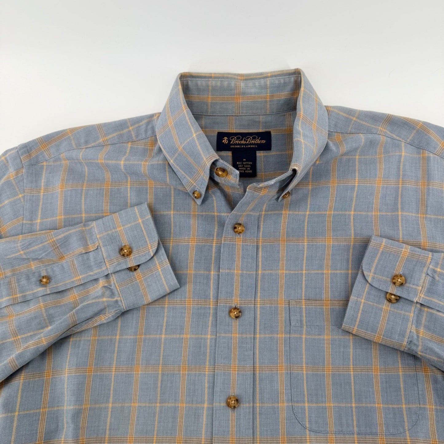Brooks Brothers Brooksflannel Shirt Cotton Wool Plaid Blue Yellow M Mens
