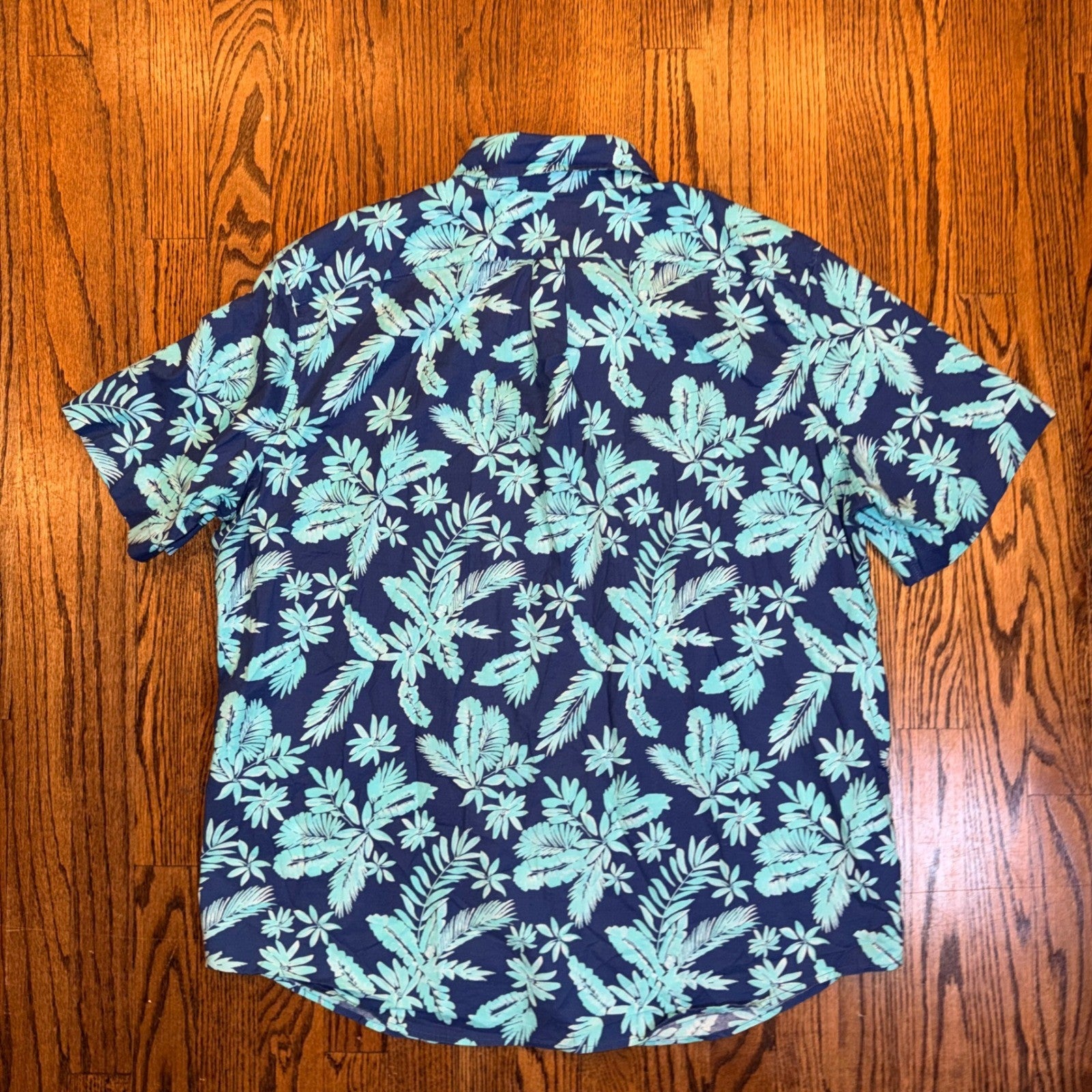 Vineyard Vines Slim Fit Murray Shirt Tropical Leaf Print XL Navy Blue Teal