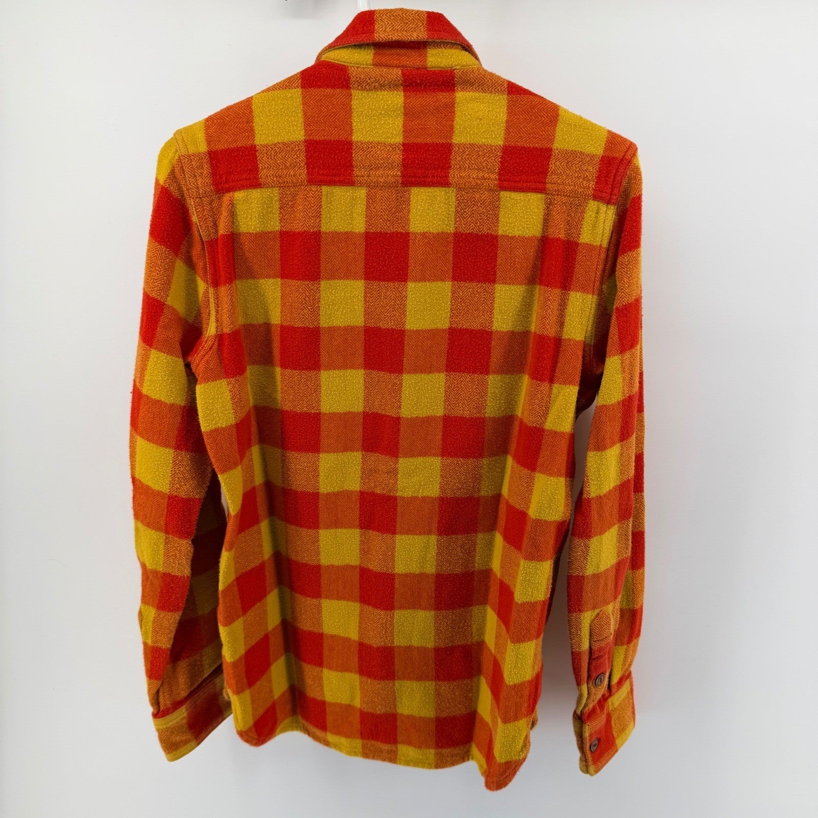 True Religion Plaid Flannel Button Down Shirt Orange Yellow Check Small Layering