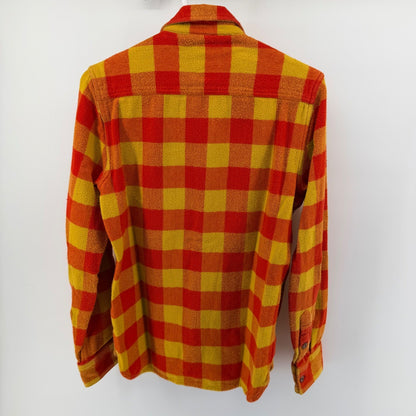 True Religion Plaid Flannel Button Down Shirt Orange Yellow Check Small Layering