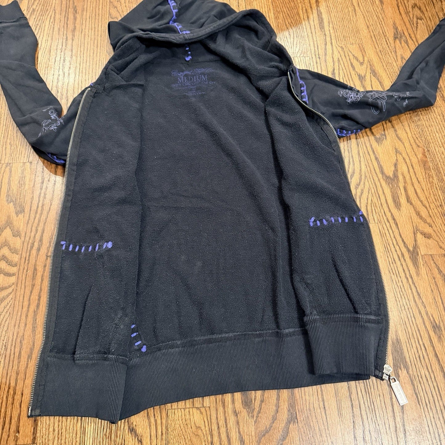 Cowgirl Tuff Victory Full Zip Up Hoodie Jacket Black Size Medium Western 2000s