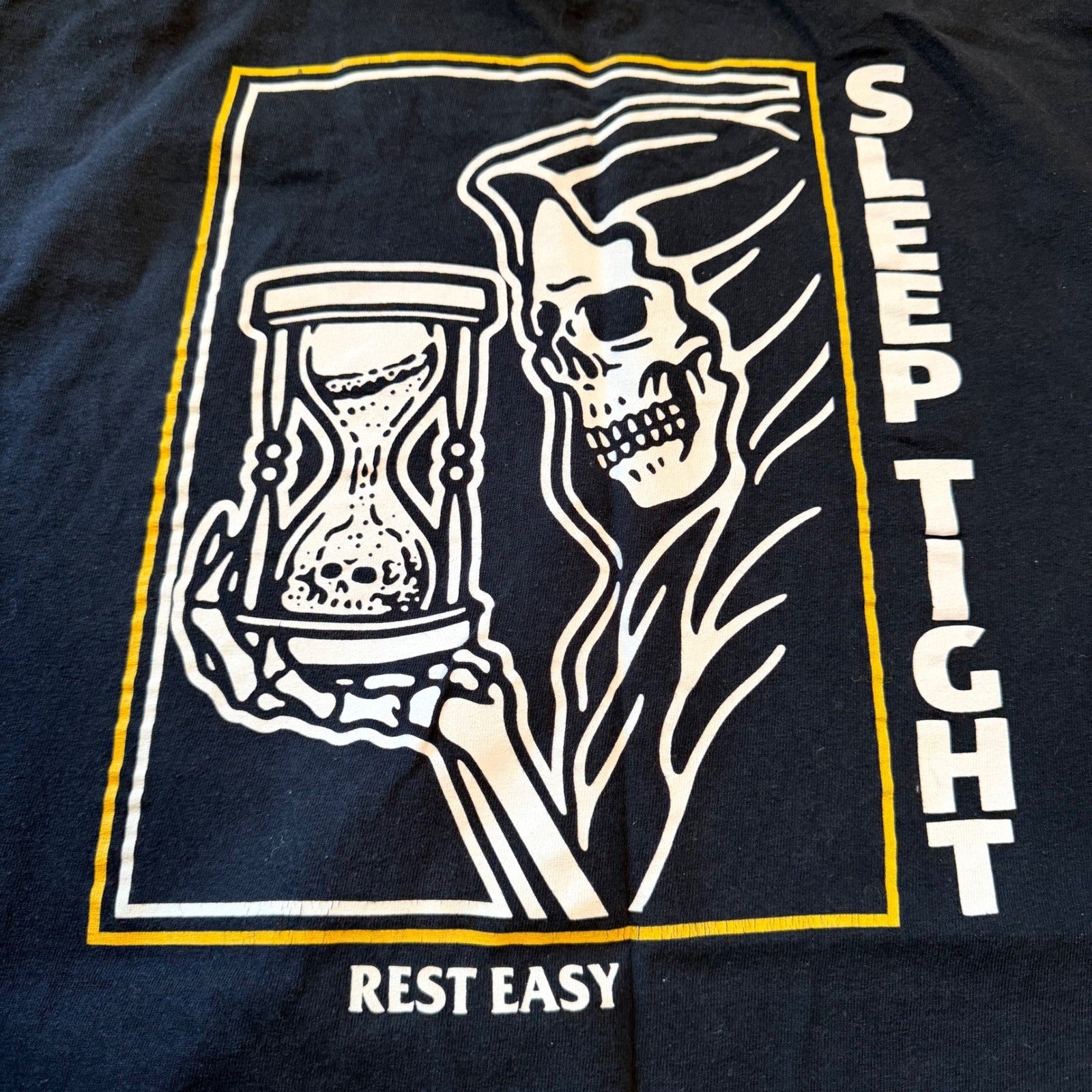 Rest Easy Sleep Tight Grim Reaper Graphic T-Shirt XL Black Cotton