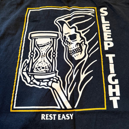 Rest Easy Sleep Tight Grim Reaper Graphic T-Shirt XL Black Cotton